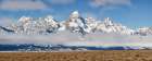 Wyoming, Jackson. Grand Teton NP, Panoramic view of fog hovering beneath the Teton Range Art Print
